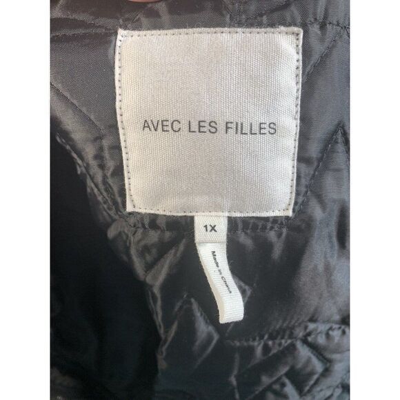 Avec Les Filles Black Anorak Quilted Star Parka Coat Large Hooded Cinched Winter - Picture 12 of 12